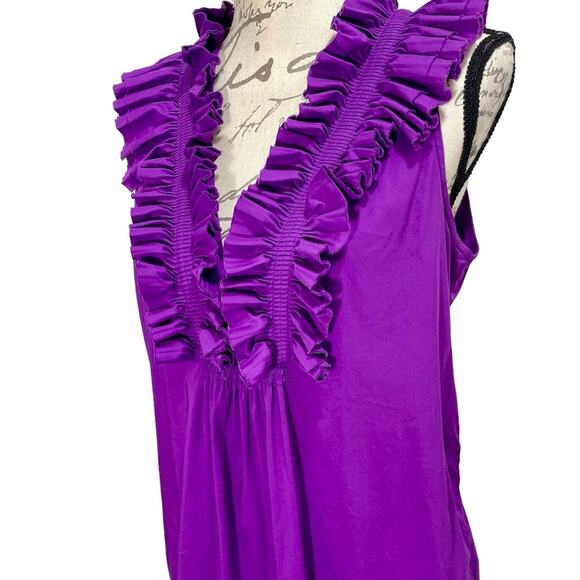 BCBGMaxAzria Women's Purple Ruffle Pleated Yoke Collar Sleeveless Blouse - Small - Picture 6 of 10